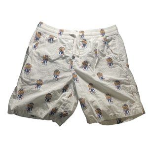 Denim & Flowers White Shorts w/ Teddy Bears, Medium(28-30), (P080523-2)